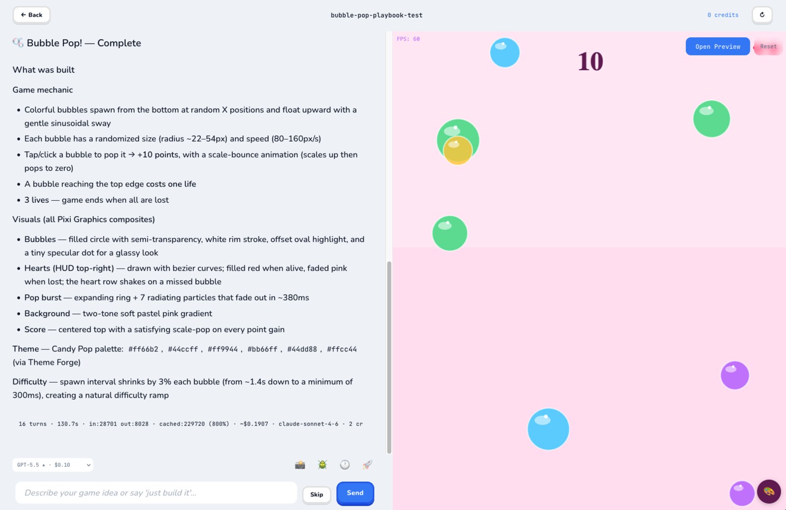 AI Build Sandbox — Bubble Pop being built end-to-end by Claude